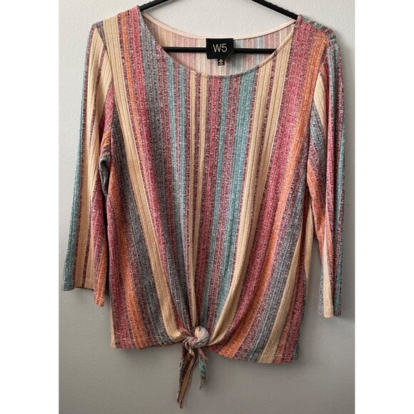 Anthropologie Top W5 Multicolor Striped Tie-Front Top With 3/4 Sleeves Size Smal - Picture 1 of 7
